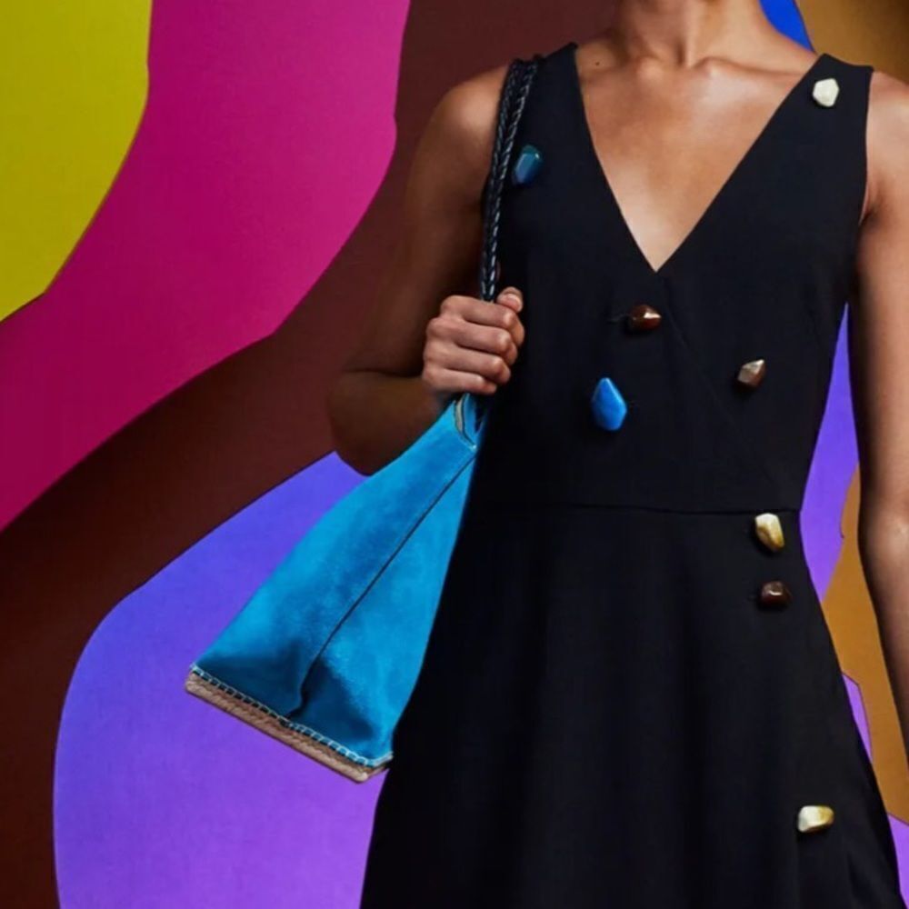 ALTUZARRA Blue Suede Bucket Basket Handbag